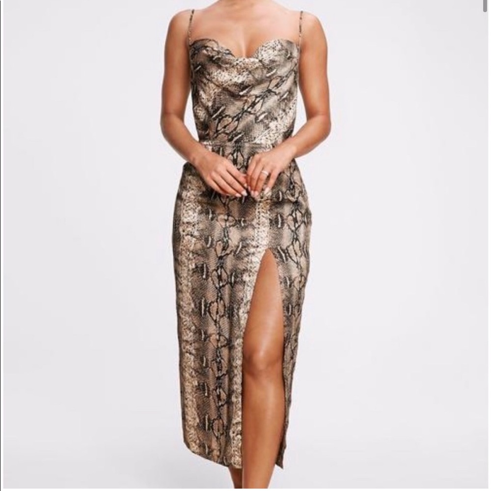 Meshski cowl satin snake skin dress